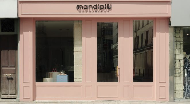 Archisearch - Madeleine-Shaped Geometry and a Pink-Orange Palette Define Mandipili by Petit Jour in Paris’ Sentier District