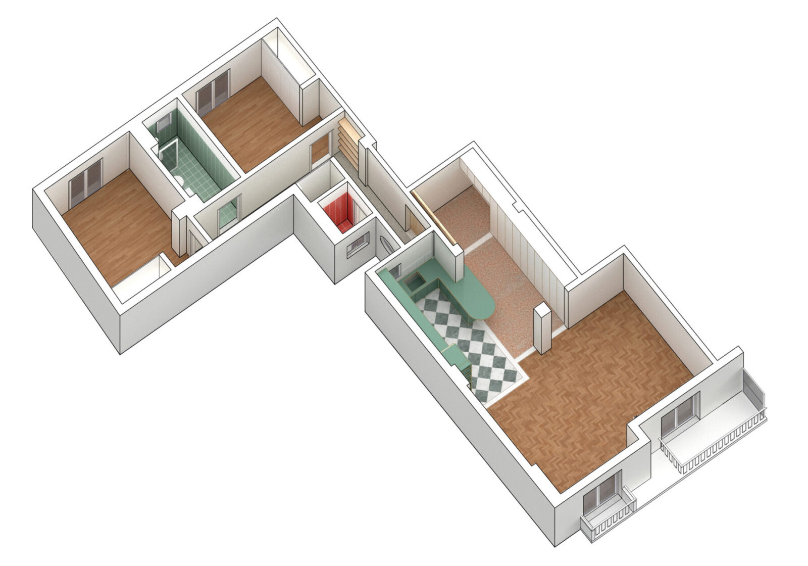 Archisearch 'Green, Saumon and Checkerboard' apartment renovation in Kypseli, Athens by architect Harris Vamvakas