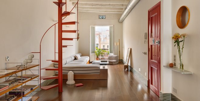 Archisearch - Interiors We Love: RiC 12 by Serboli is A Duplex in Barcelona Unfolding Around a Signature Red Spiral Staircase