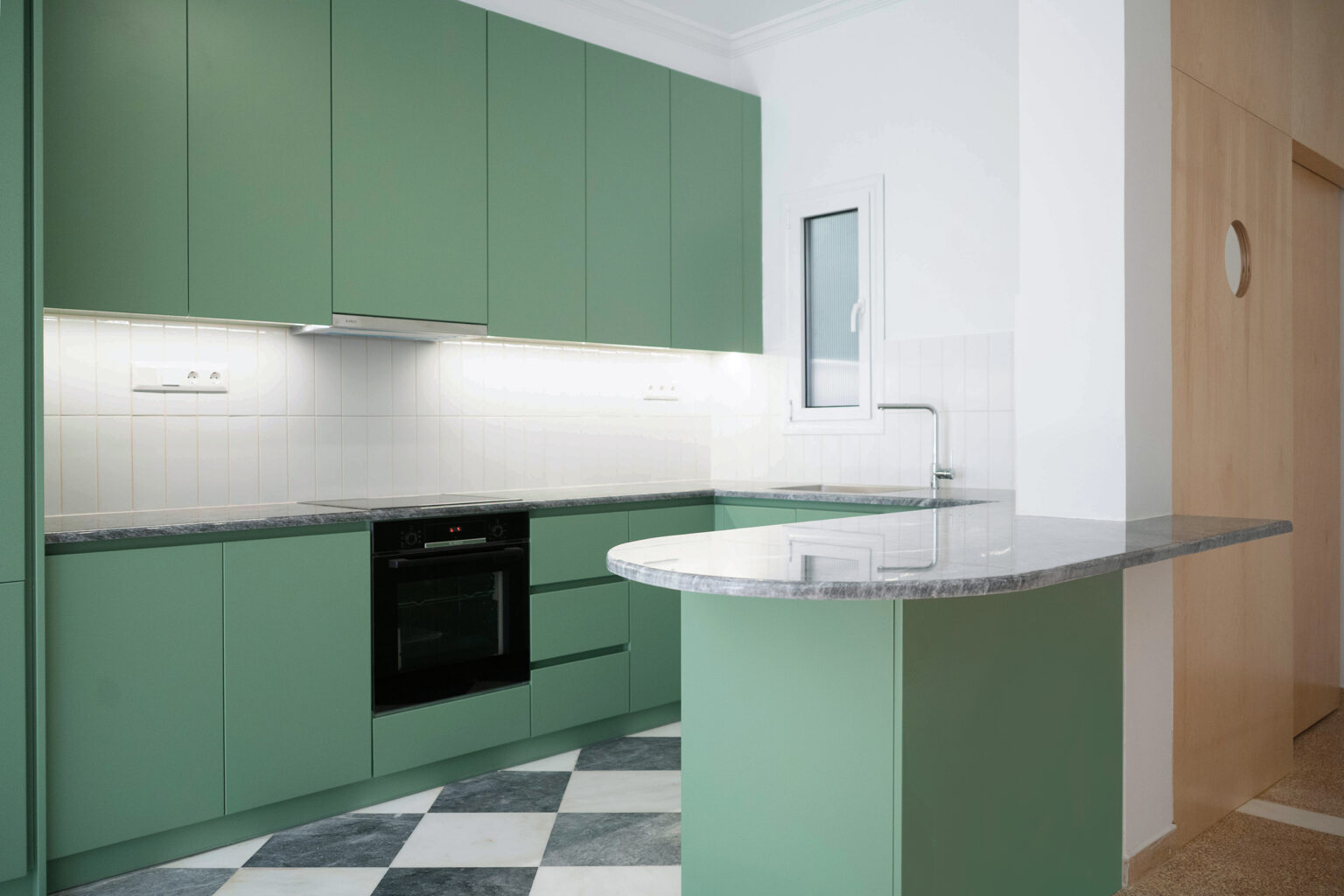Curated visual reference: Gallery Detail: Green Saumon And Checkerboard Apartment Renovation In Kypseli