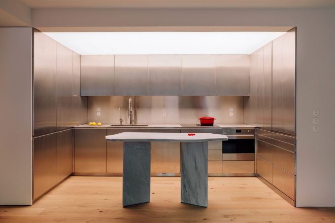 Archisearch - ‘Out of true comes beauty’: XXXI.studio Reorganizes a Single-Façade Lisbon Apartment around a Signature Kitchen and Illuminated Ceilings.