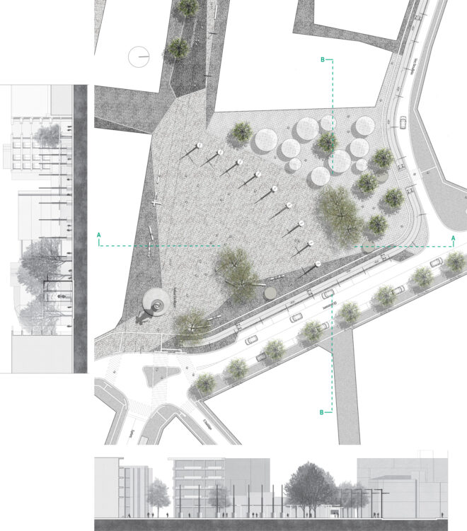 Archisearch Σύνθετος Αρχιτεκτονικός Διαγωνισμός Προσχεδίων με τίτλο: Ανάπλαση Δικτύου Πεζοδρόμων και Πλατειών Ελευθερίας και Δημαρχείου του κέντρου πόλης Κατερίνης  1ο Βραβείο