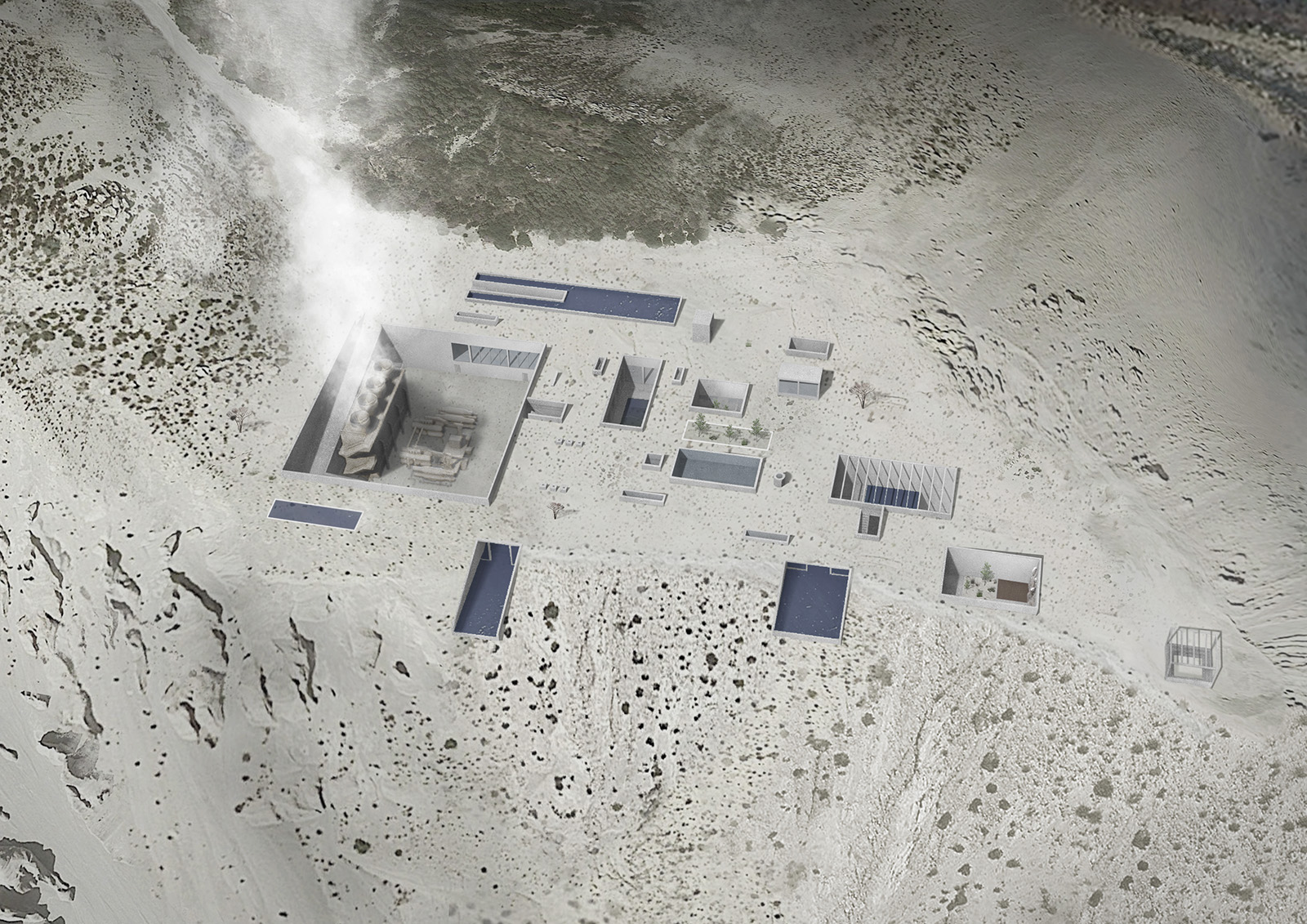 Archisearch Re-mining Giali: a new scenario for the manufactured landscape _ baths and a power production facility | Diploma thesis project by Dimitrios Mitsimponas