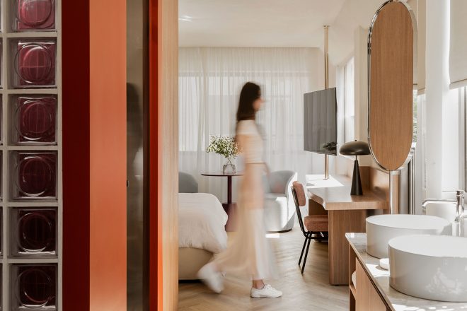 Archisearch - Noemia Athens by Dashing Draws on Water Rituals and Ancient Greek Temple Colours to Reimagine the Athenian Polykatoikia