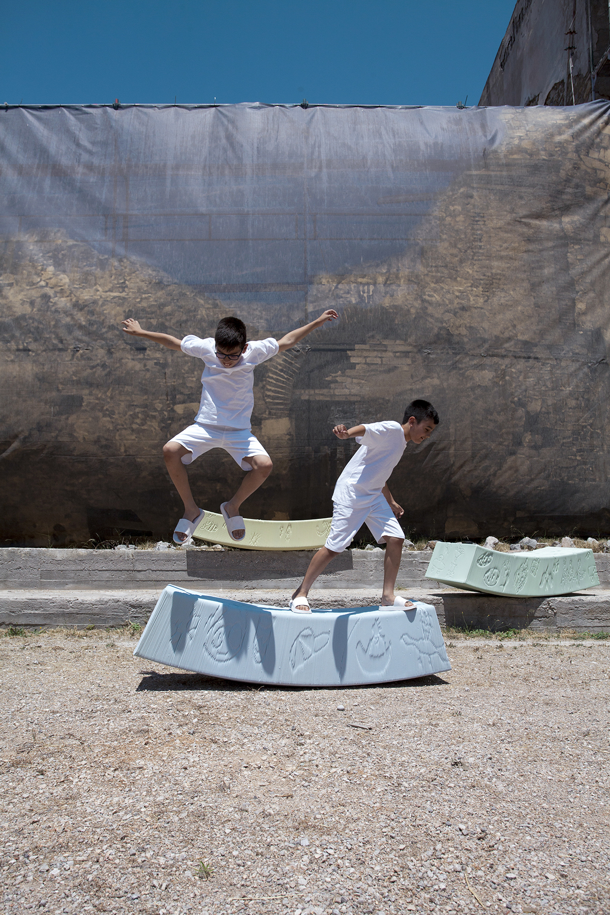 Archisearch The New Raw works with kids to design GLYPH -  A colourful playscape system for 2023 Eleusis European Capital of Culture