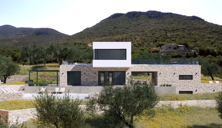 Archisearch Πέτρινη μονοκατοικία με πισίνα στις Κιτριές | Tzokas Architects