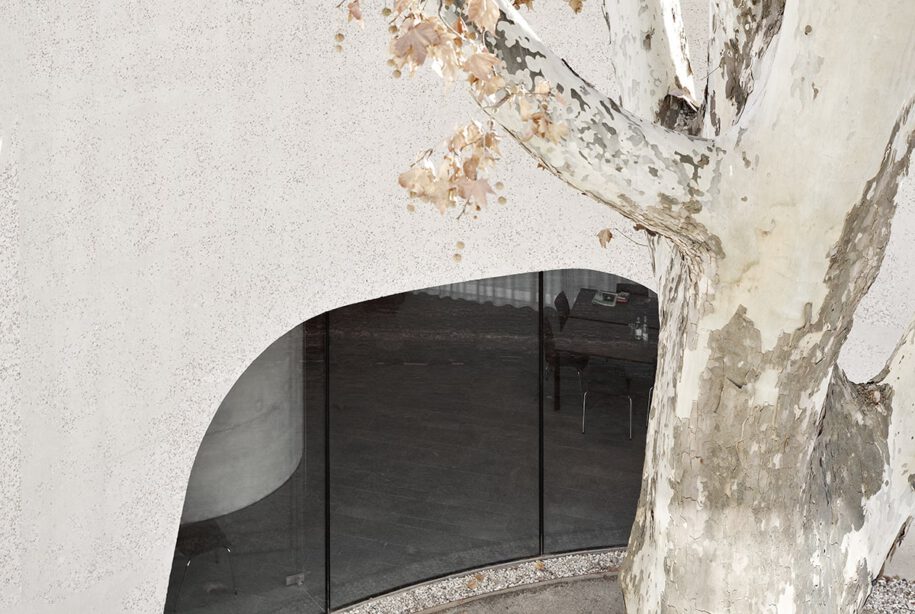 Archisearch TreeHugger : a bold concrete building by MoDusArchitects wraps public space with sinuous curves