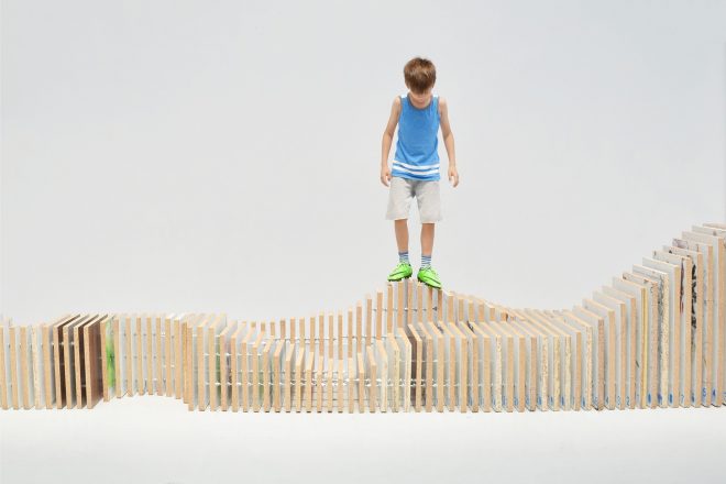 Archisearch - The students of UTh designed the Polytope bench, a multipurpose seat made of worn-out table tops