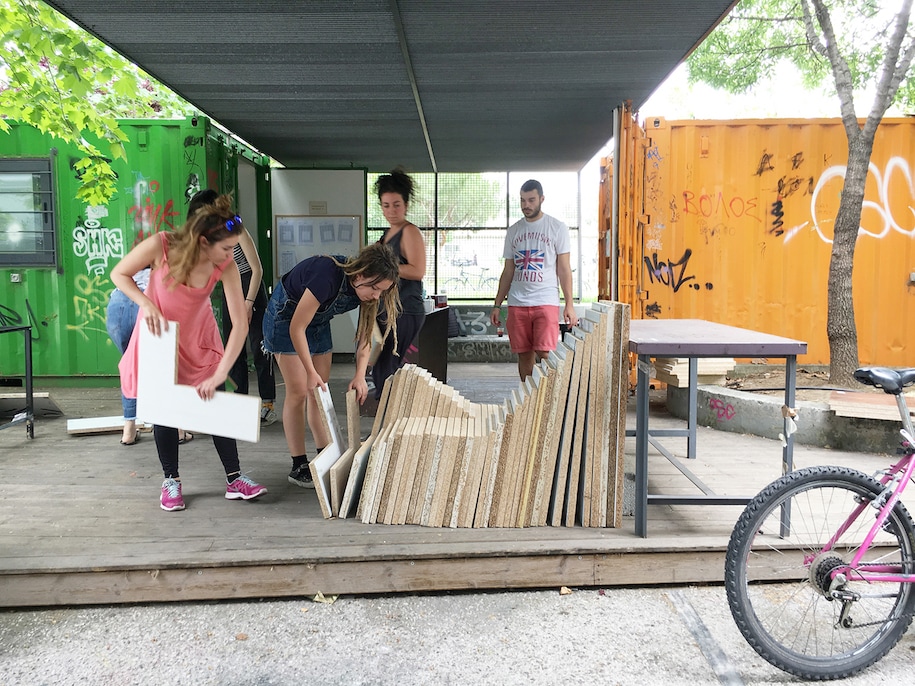 Archisearch The students of UTh designed the Polytope bench, a multipurpose seat made of worn-out table tops