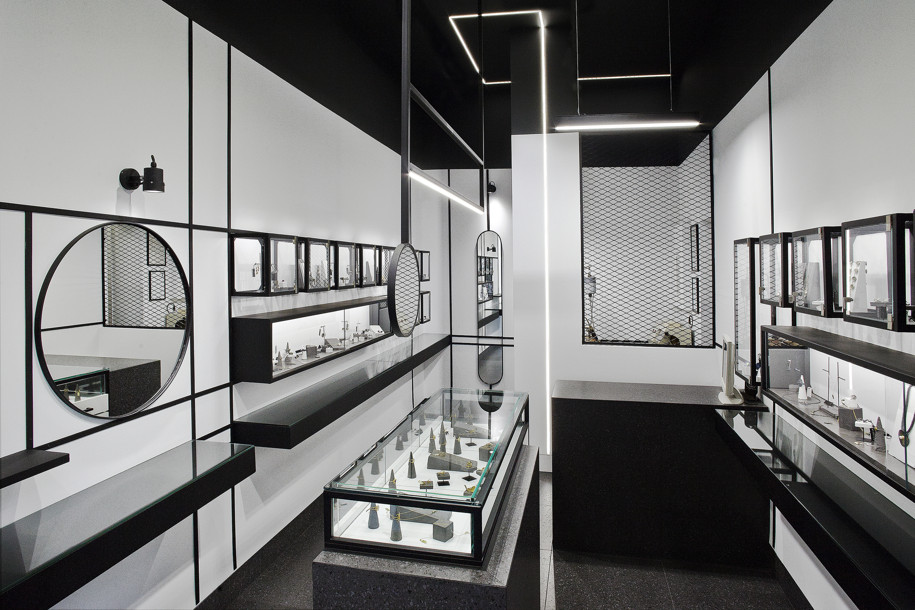 Archisearch Amalgama Architects completed a tiny Jewelry Concept Store in the heart of Ioannina focusing on pure geometric shapes