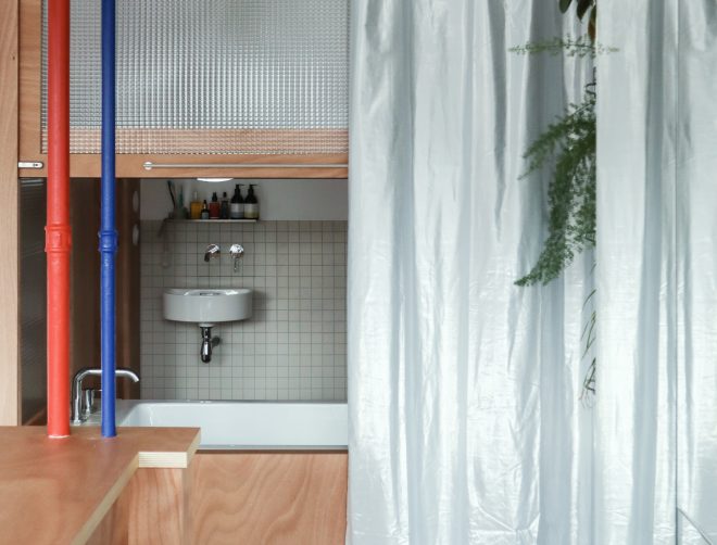 Archisearch - Rhin by minuit is a Parisian Studio Apartment Celebrating Soft Boundaries and an Open Bathroom.