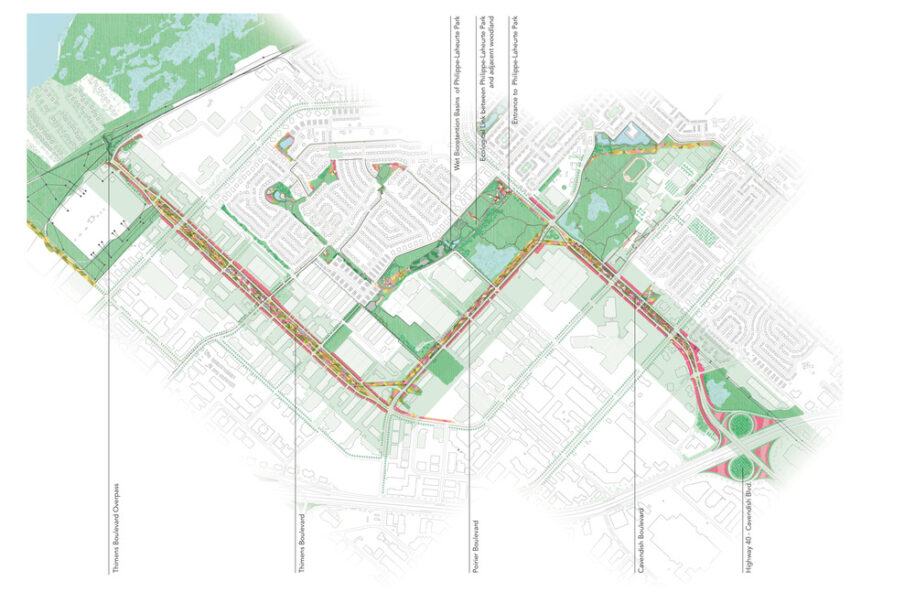 Archisearch Biodiversity Corridor: a diversified urban landscape reconnecting all living beings in Montréal, Canada by civiliti, LAND Italia, Table Architecture & Biodiversité Conseil