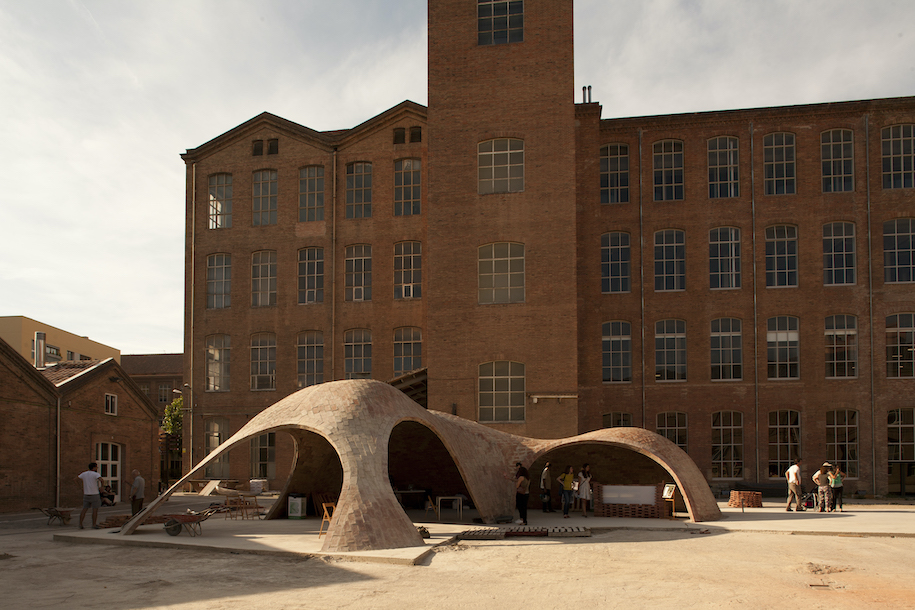 Archisearch BRICK-TOPIA pavilion by Map13 configures public space in Barcelona