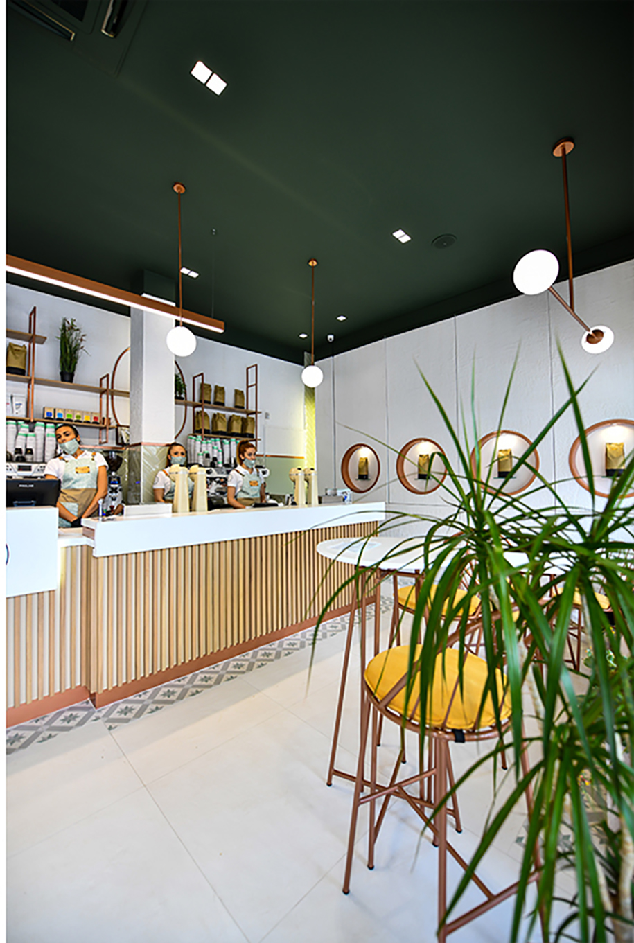 Archisearch Architect Valia Panagiotou designed Coupa Café in Komotini, Greece sprinkled with delicious mint surfaces and copper details