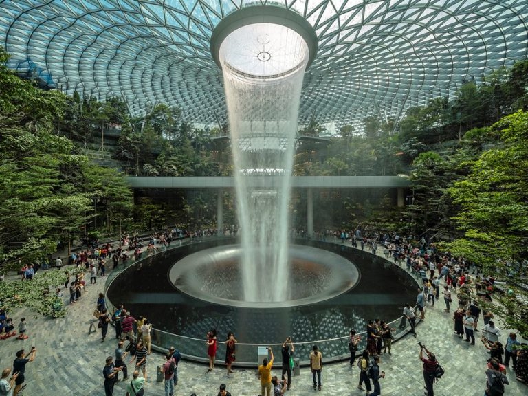 Safdie Architects completed world's largest indoor artificial waterfall