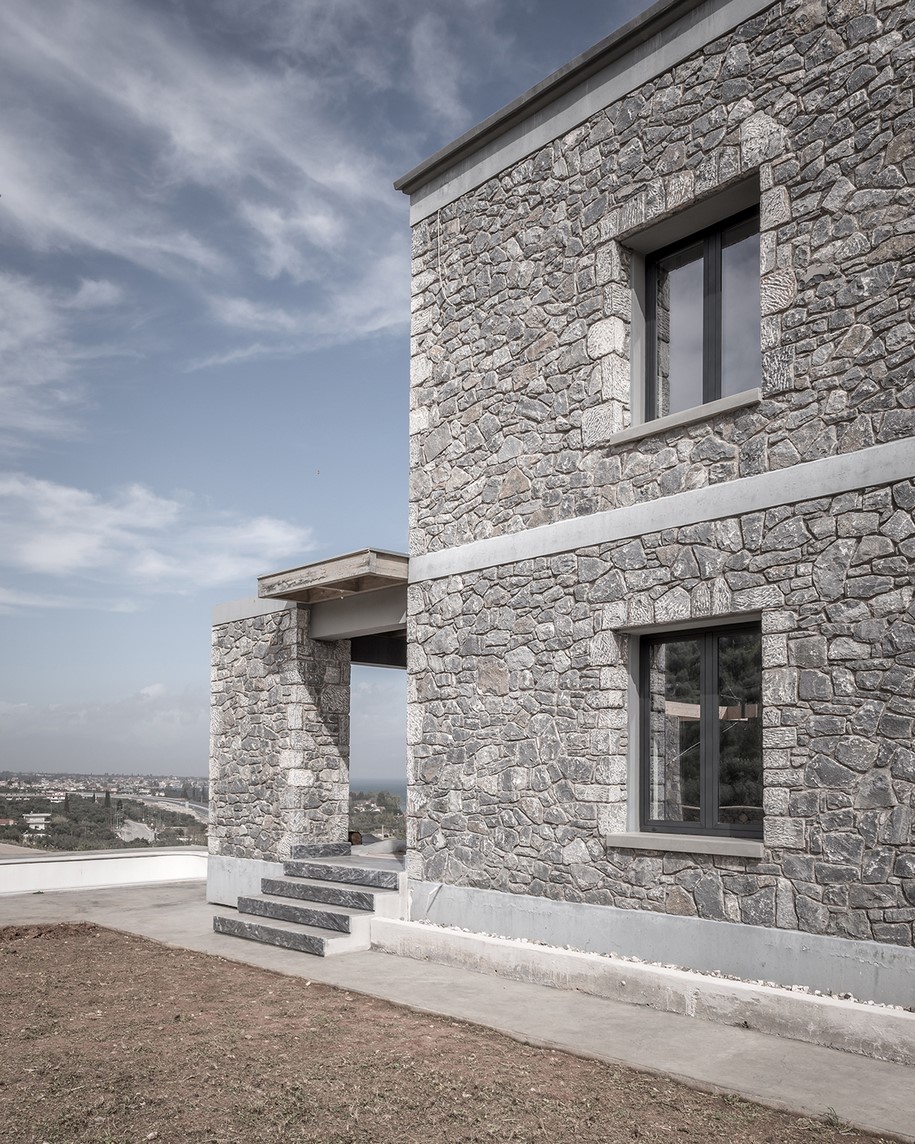 Olive and stone residence, Pygmalion Karatzas, Michalis Katsimpiris, Single-family residence, Nikos Mourikis, 2018, Panorama, Achaea Greece