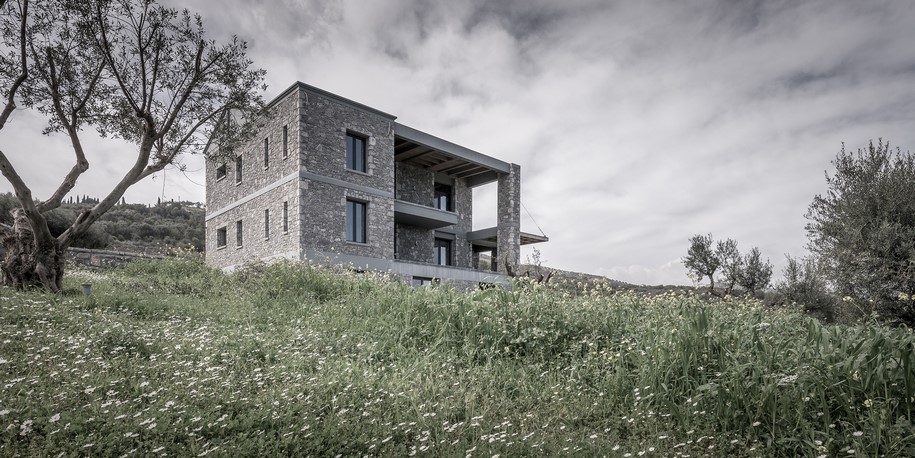 Olive and stone residence, Pygmalion Karatzas, Michalis Katsimpiris, Single-family residence, Nikos Mourikis, 2018, Panorama, Achaea Greece