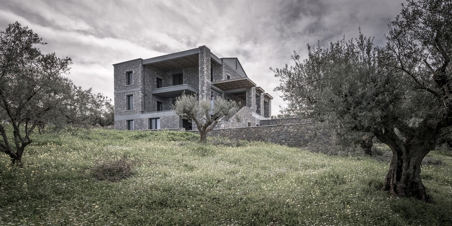 Olive and stone residence, Pygmalion Karatzas, Michalis Katsimpiris, Single-family residence, Nikos Mourikis, 2018, Panorama, Achaea Greece