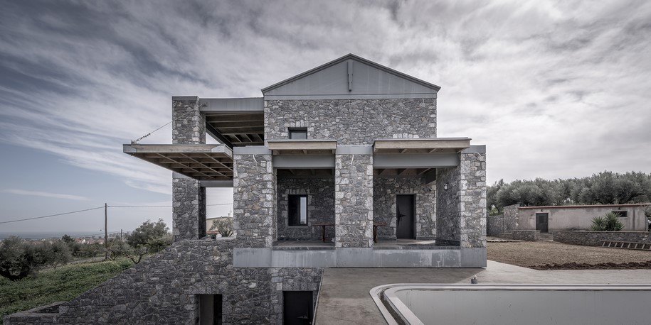 Olive and stone residence, Pygmalion Karatzas, Michalis Katsimpiris, Single-family residence, Nikos Mourikis, 2018, Panorama, Achaea Greece