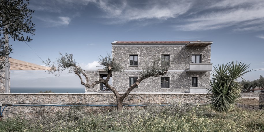 Olive and stone residence, Pygmalion Karatzas, Michalis Katsimpiris, Single-family residence, Nikos Mourikis, 2018, Panorama, Achaea Greece