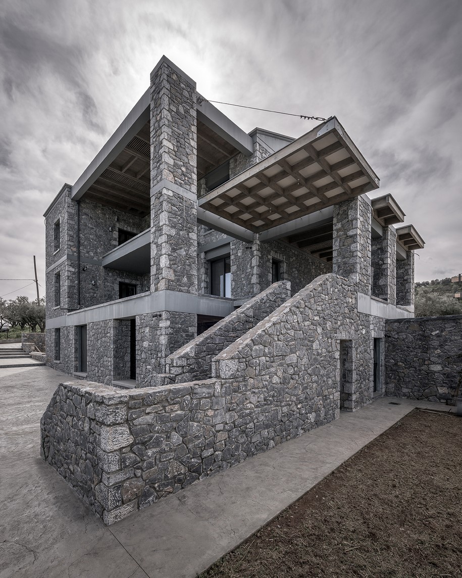 Olive and stone residence, Pygmalion Karatzas, Michalis Katsimpiris, Single-family residence, Nikos Mourikis, 2018, Panorama, Achaea Greece