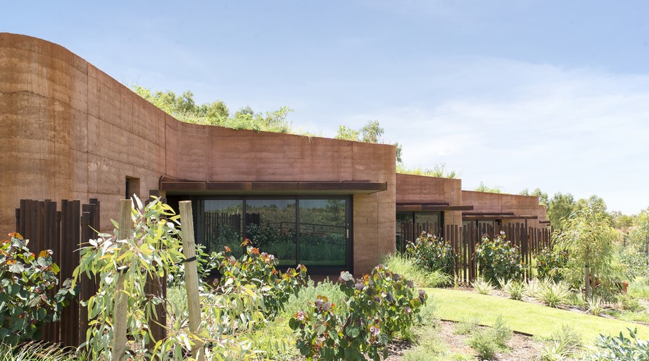 The Great Wall of WA, Luigi Rosselli architects, Australia, rammed earth,  naturally cooled, nature, architecture, landscape, earth formations, cemetery, residences, chapel