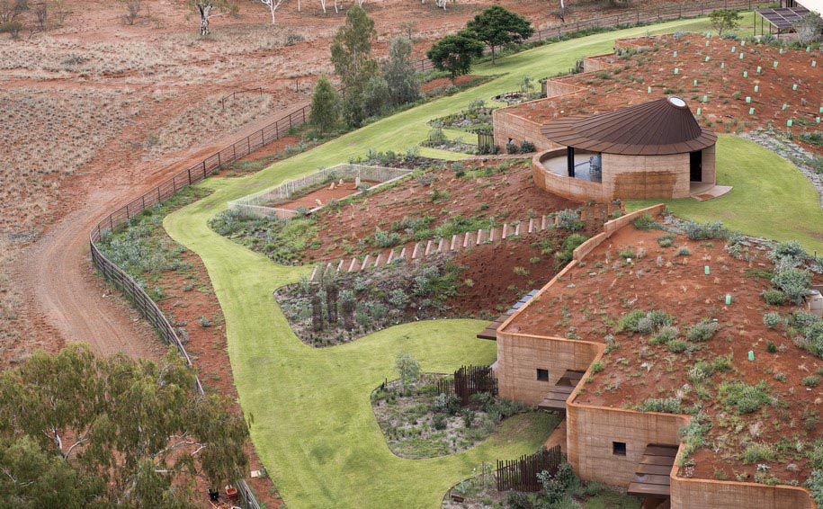 The Great Wall of WA, Luigi Rosselli architects, Australia, rammed earth,  naturally cooled, nature, architecture, landscape, earth formations, cemetery, residences, chapel