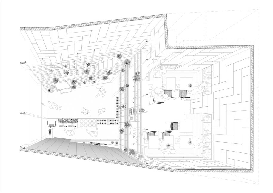 Archisearch Neiheiser Argyros Complete a City of London Café Split in Half by a White Steel Grid