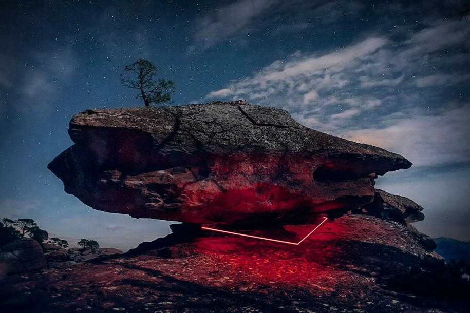 Archisearch Nicolas Rivals Installed Luminous Red Lines across the Spanish Nature, La Línea Roja