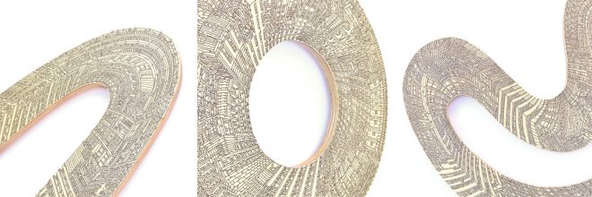 Archisearch - Ouroborus: Hand Drawn, Infinite Cities on Wood by Mister Mourao