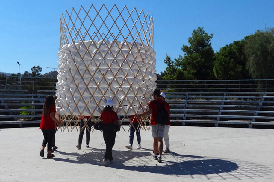 Simplicity, Sim[pli]city, Transformable Screen, Volos, Greece, Ambiances Tomorrow, 3rd International Congress of Ambiances, Sophia Vyzoviti, folding, transformable, structure, origami, installation, architecture, transfer