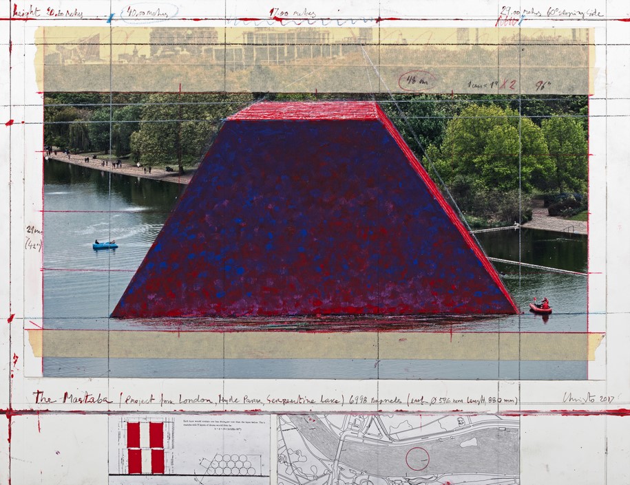 Christo, Christo and Jeanne-Claude, The London Mastaba, sculpture , art, London, UK, Hyde Park, Serpentine Lake