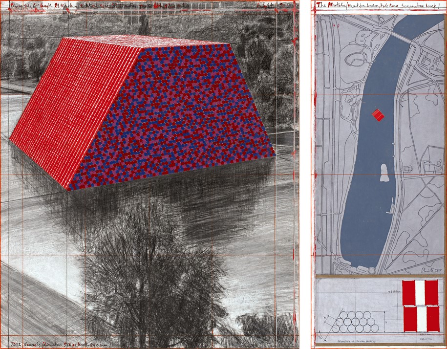 Christo, Christo and Jeanne-Claude, The London Mastaba, sculpture , art, London, UK, Hyde Park, Serpentine Lake