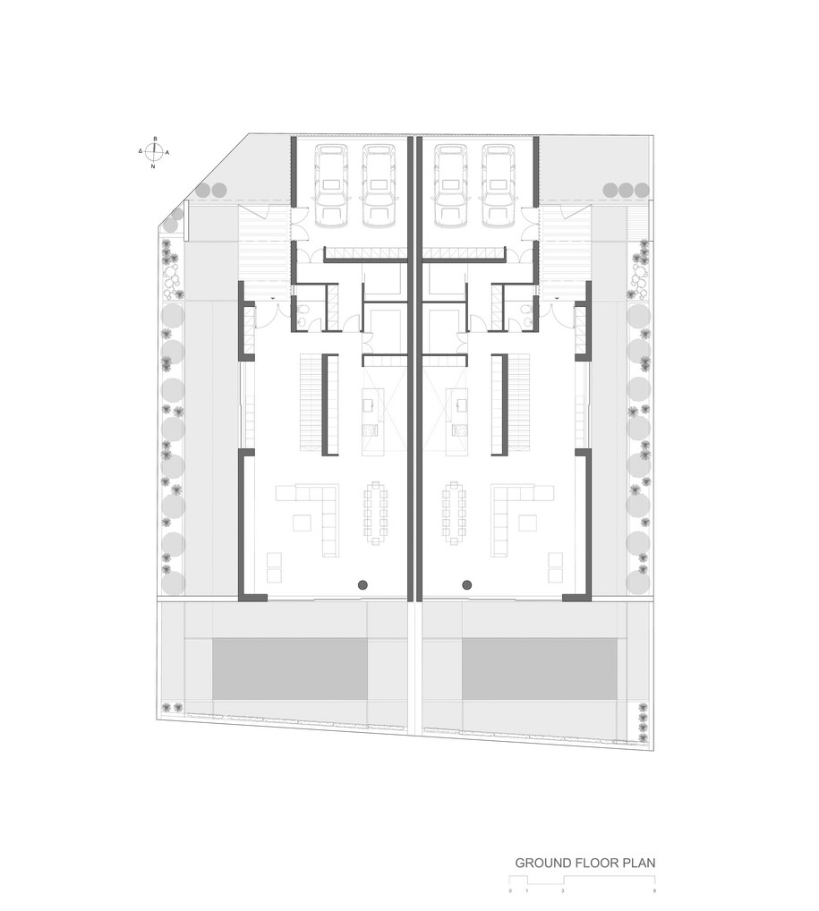 The two-storey building faces mainly towards the north-south axis, having the main entrance on the north and the view on the south. Elements such as interior atriums, large openings plus shading surfaces, contribute to the proper indoor lighting and ventilation.