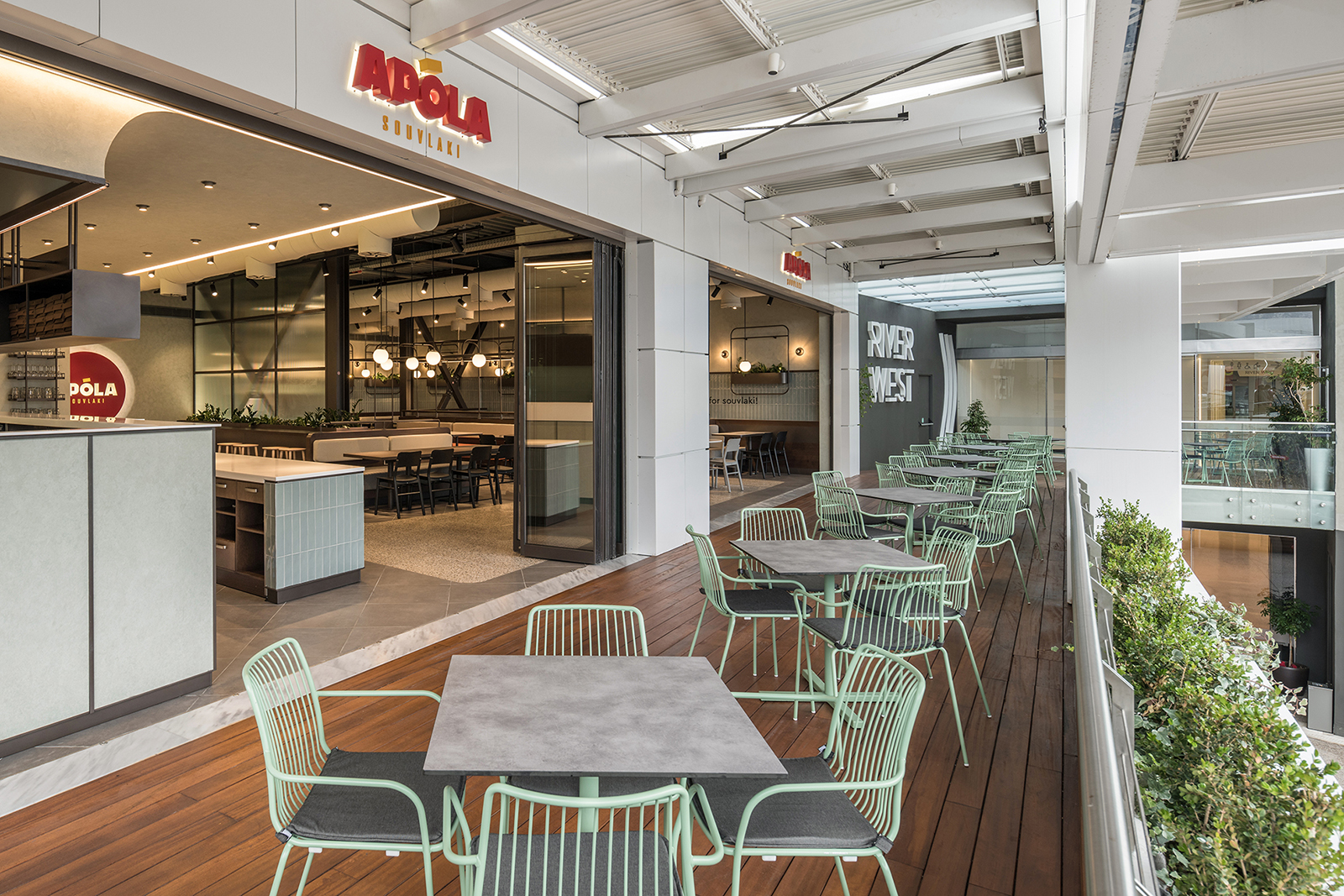 Archisearch AXDS office designed APOLA restaurant on the River West mall in Athens.