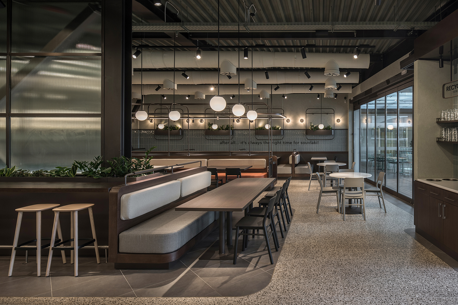 Archisearch AXDS office designed APOLA restaurant on the River West mall in Athens.