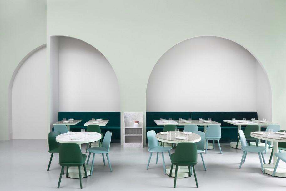 Archisearch Biasol designed The Budapest Café, an elegant and chic café in China inspired by Wes Anderson