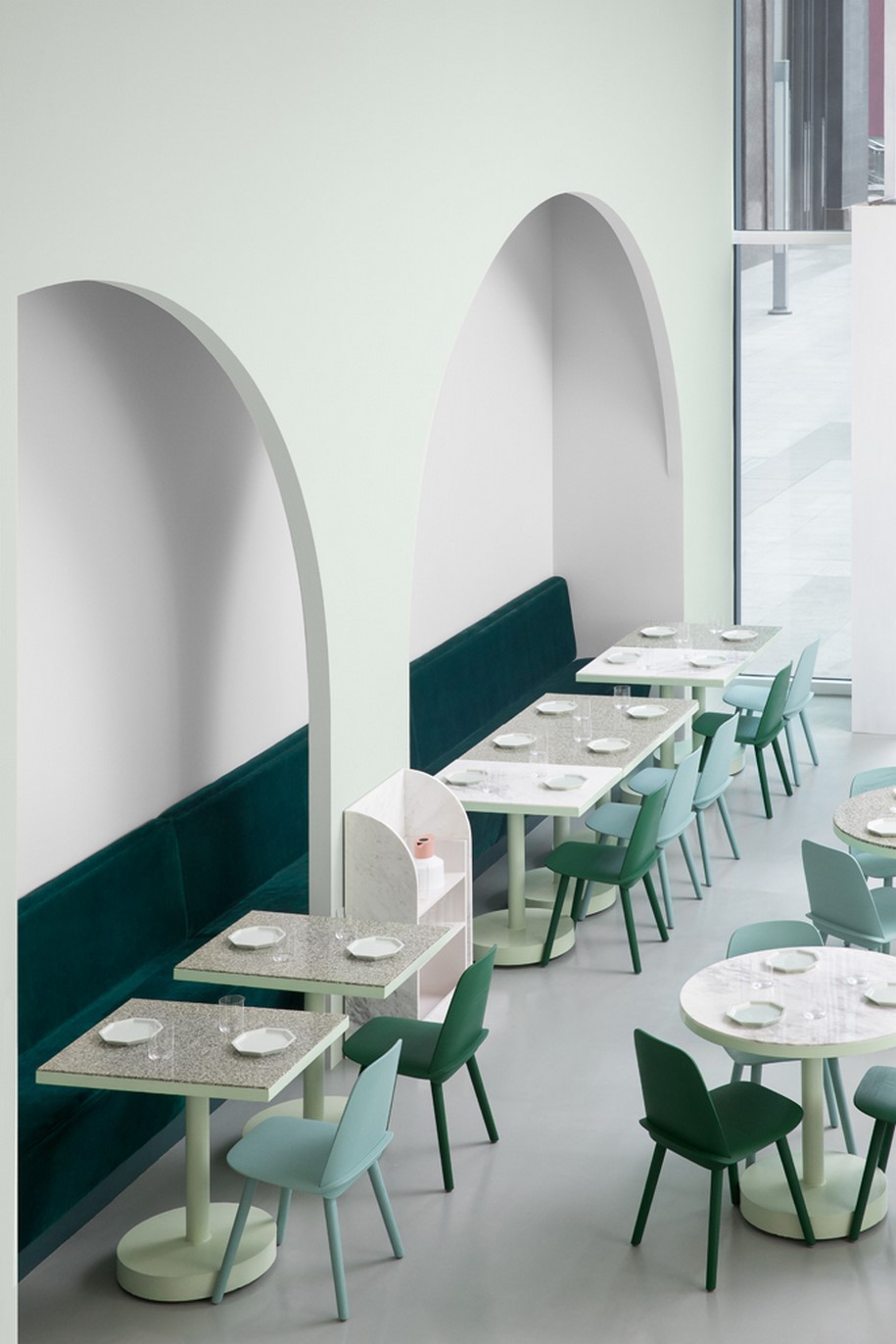 Archisearch Biasol designed The Budapest Café, an elegant and chic café in China inspired by Wes Anderson