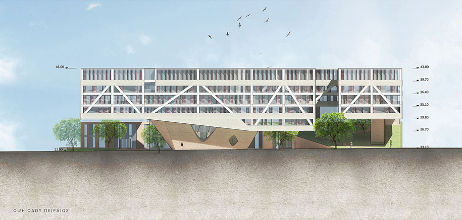 Archisearch “Building bridges” by Th. Athanasopoulos, A. Dimitrakopoulos, M. Galani, S. Kapsaski wins honorable mention in the competition for the New Headquarters of the Ministry of Infrastructure in Athens