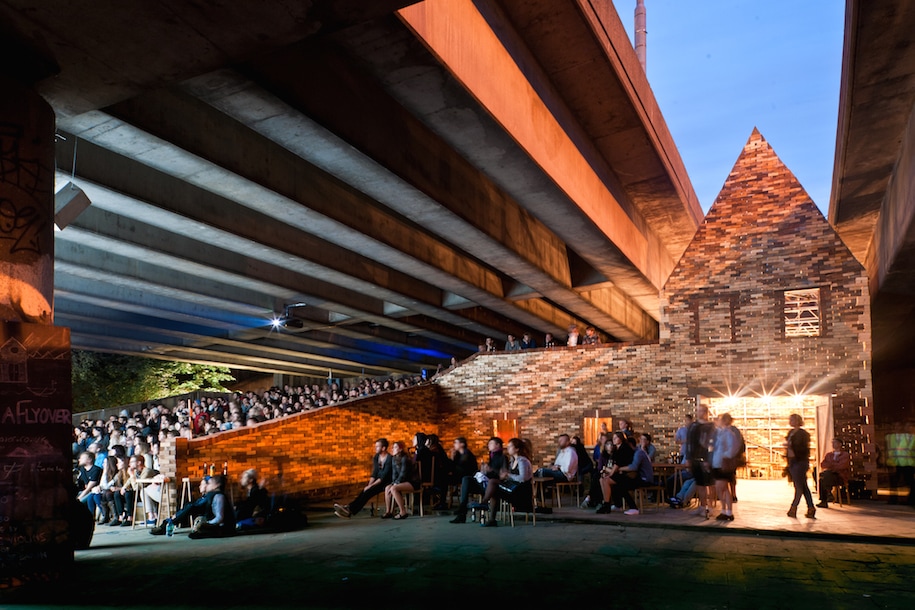 Folly for a Flyover, Assemble, London, UK, cinema, canal, river, ephemeral architecture, motorway, urban interventions