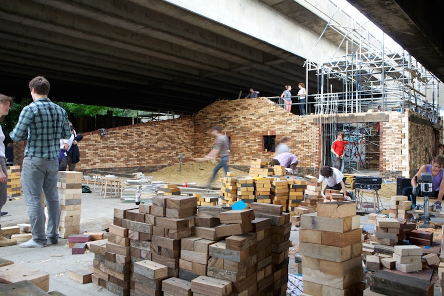 Folly for a Flyover, Assemble, London, UK, cinema, canal, river, ephemeral architecture, motorway, urban interventions