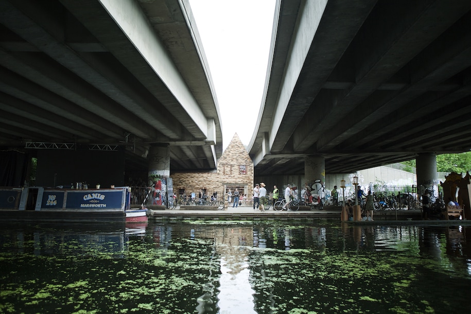 Folly for a Flyover, Assemble, London, UK, cinema, canal, river, ephemeral architecture, motorway, urban interventions
