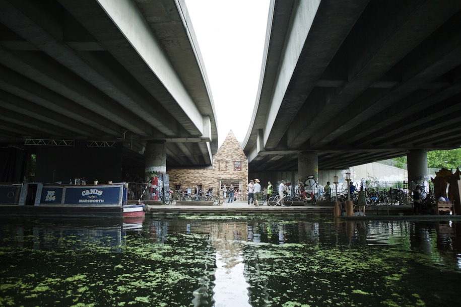 Folly for a Flyover, Assemble, London, UK, cinema, canal, river, ephemeral architecture, motorway, urban interventions
