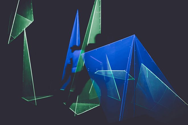 Archisearch - 3Angle-Fluoro Installation Features Triangular Fluorescent Plexiglas Sheets / A. Kosma, D. Kourkouli, F. Fotopoulou