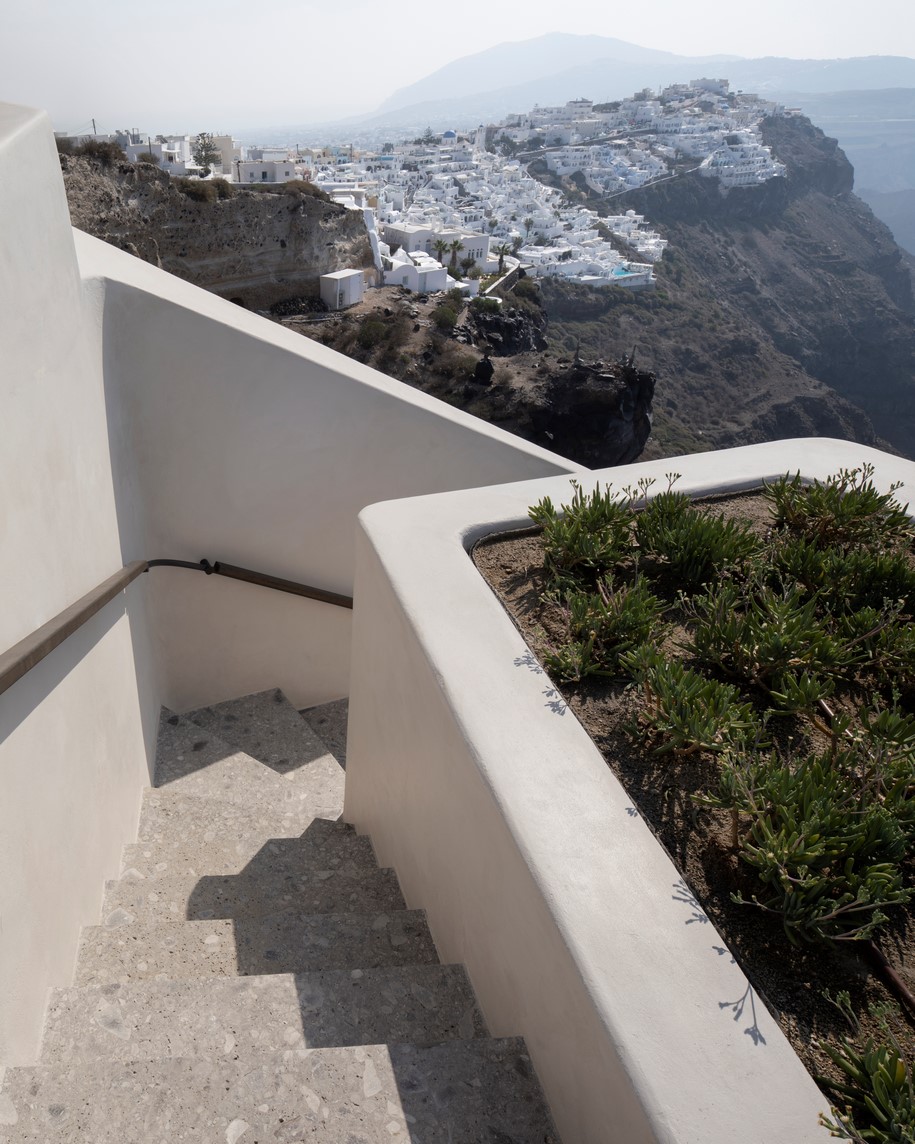 Archisearch K-Studio designed Vora Villas,  a 3-room boutique hotel that clings to the edge of a volcano crater on the Greek island of Santorini