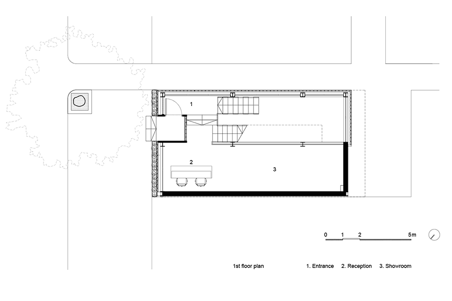 showroom, nanoco, VTN, architects, lighting, terracotta, façade, floor, plan