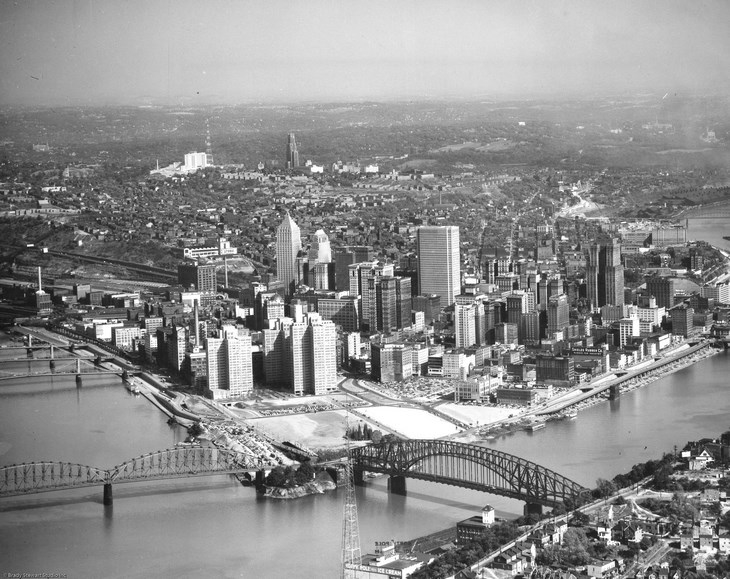 Archisearch - Brady Stewart Studio; Aerial View of Pittsburgh’s Skyline, 1954; Courtesy of Brady Stewart Studio