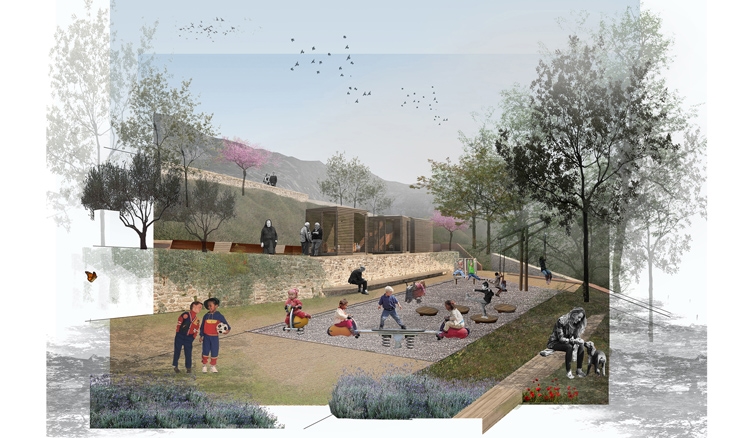 Archisearch - Redesign of the entrance square and the streamside landscape of Amades village