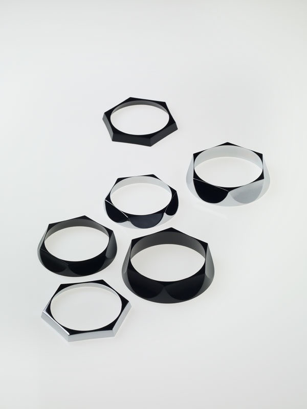 Archisearch - SLICE by Daniel Martinez is a collection of bracelets in lacquer and silver based on horizontal slices in the shape of the Harcourt glass