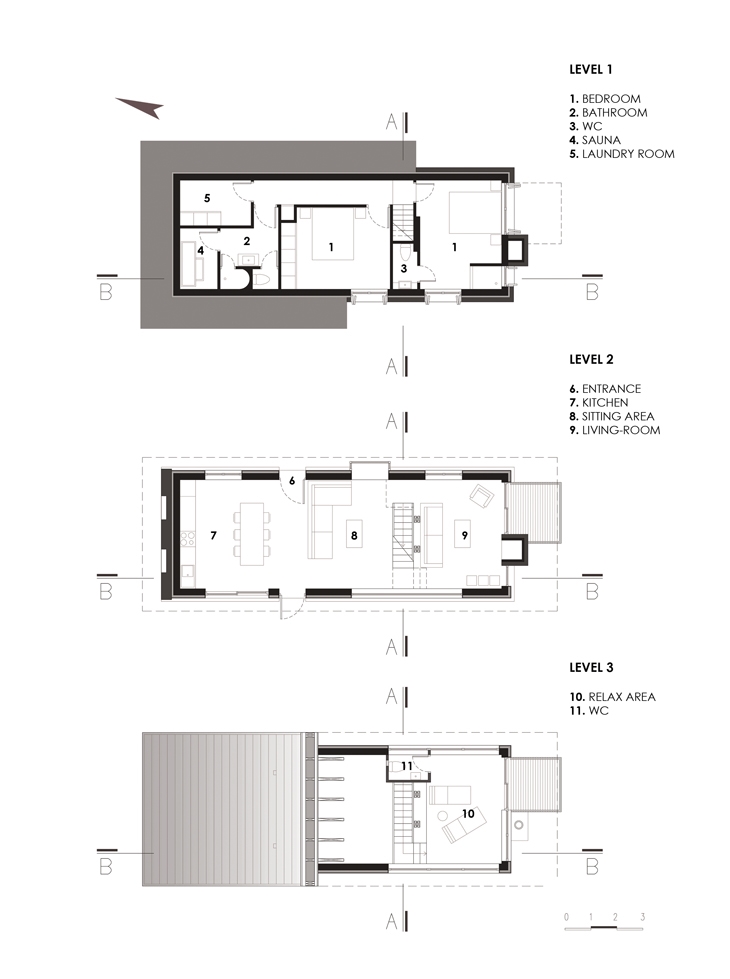 Archisearch - Five houses at Parnassus Mountain / Roula Kotsilati & Vangelis Hatzis / Plans of Levels 1,2 and 3